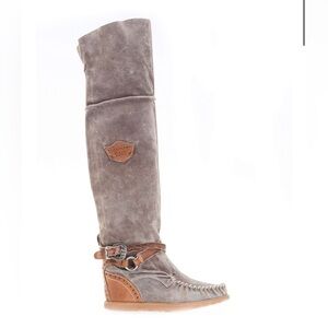 EL VAQUERO Huntress Worn-out Grey Silverstone Wedge Moccasin Leather Boots 38/8
